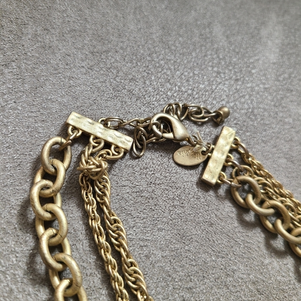 Vtg Lia Sophia "Knotted Up" retired three-strand matte goldtone chain necklace - Picture 5 of 8